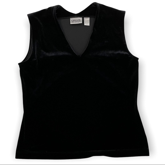 Chico’s Sleeveless V-Neck Velvet Shell Blouse Black Dressy Classic Med, Size 8 - Picture 1 of 4